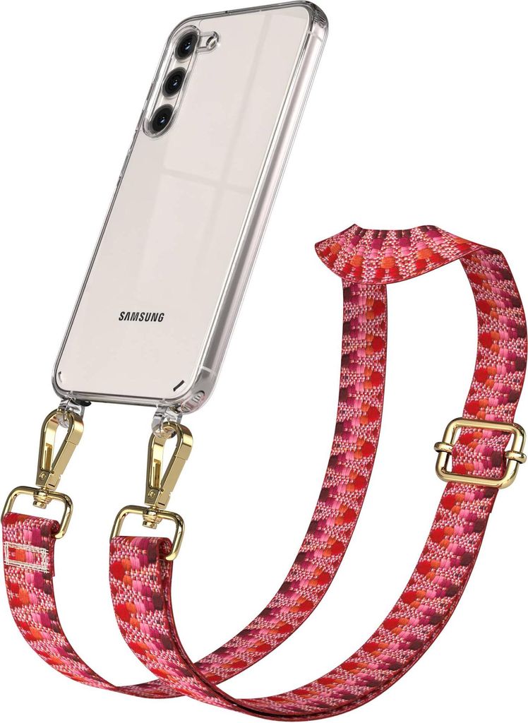 EAZY CASE Handykette - Verstellbarer Trageriemen kompatibel mit Samsung Galaxy S23 Plus, Handykordel mit transparenter Silikon-Hülle, Karabiner Go...