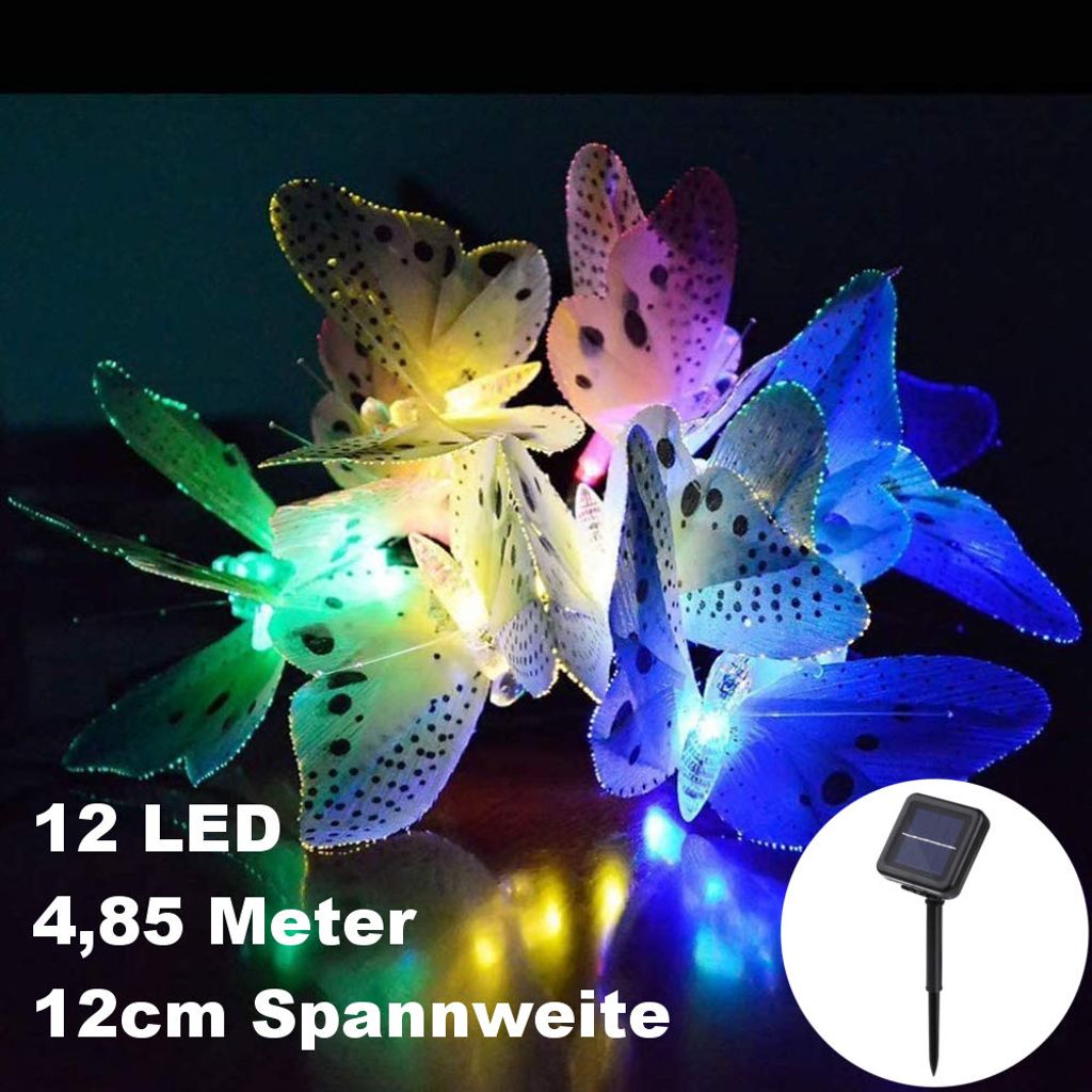 Solar Lichterkette Schmetterling bunt farbig mit 24 LED Außenbeleuchtung Garten