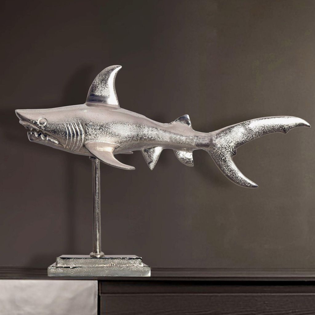FineBuy Dekofigur Hai Aluminium Silber Maritim 70 cm mit Produktbild 