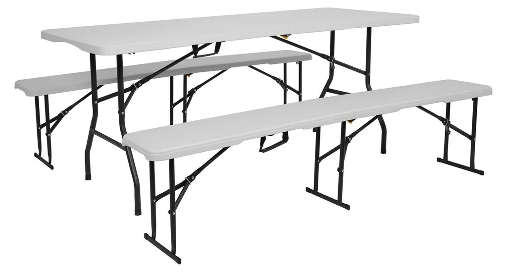Banc pliable blanc 180 cm résistant aux UV - Structure acier renforcé