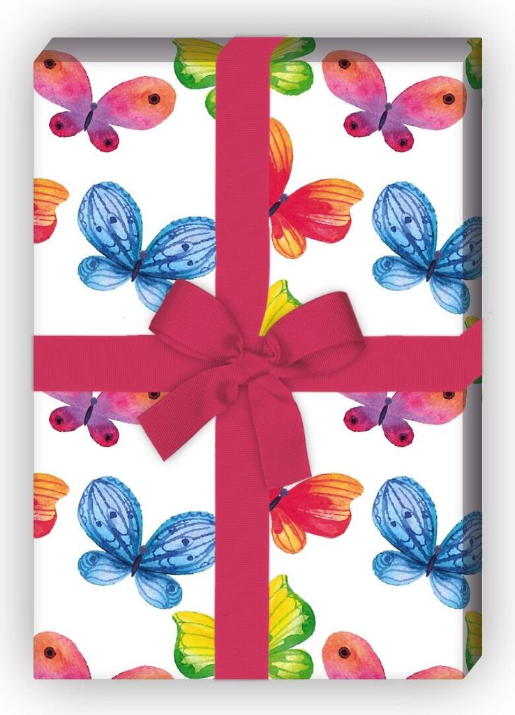 Sommerlich buntes Geschenkpapier mit fröhlichen Schetterlingen - G8247, 32 x 48cm