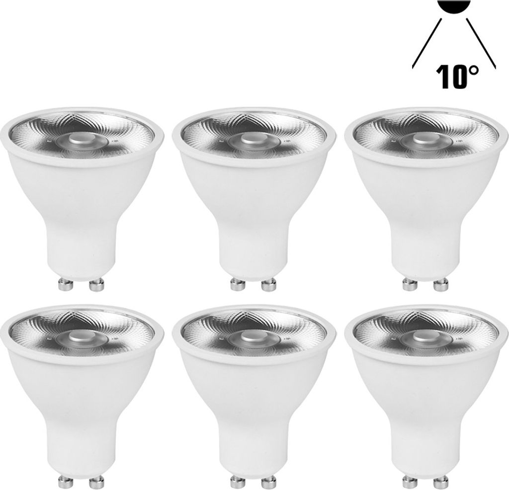 6 x LED Reflektor 6W GU10 Linse 435lm Warmweiß 3000K Spot 10°