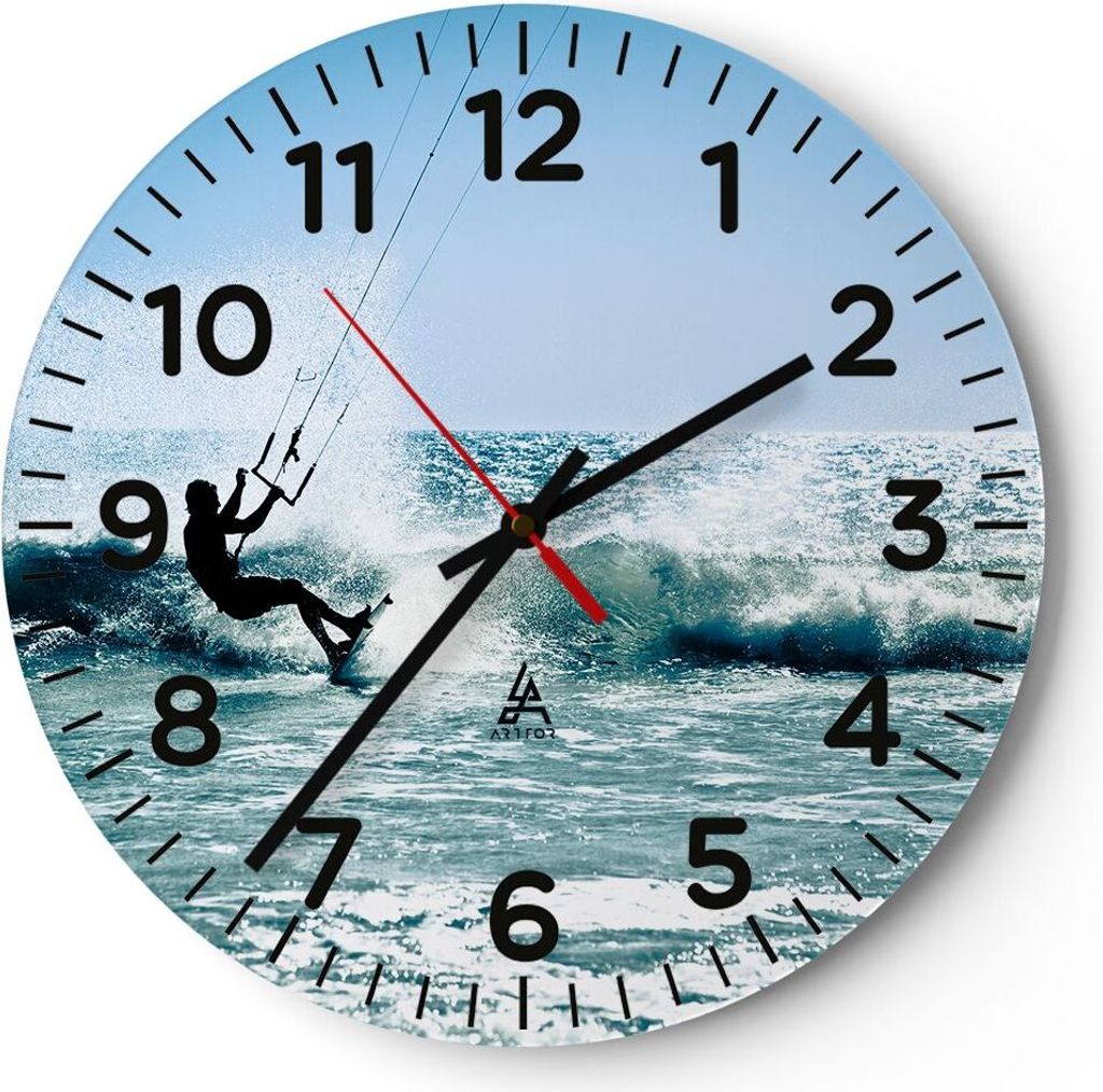 Wanduhr - Rund - Glasuhr - Drachen-Surfen Wasser Ozean - 40x40cm - Schleichendes Uhrwerk - Lautlos - zum Aufhängen bereit - Dekoration Modern - Wa...