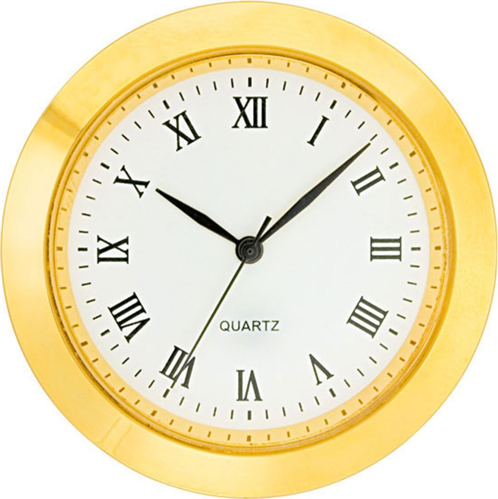 SELVA Mini-Einsteckwerk Import Trommel Ø 40,5mm, Lünette Ø 45mm gelb, Zifferblatt weiß-antik, Thermometer