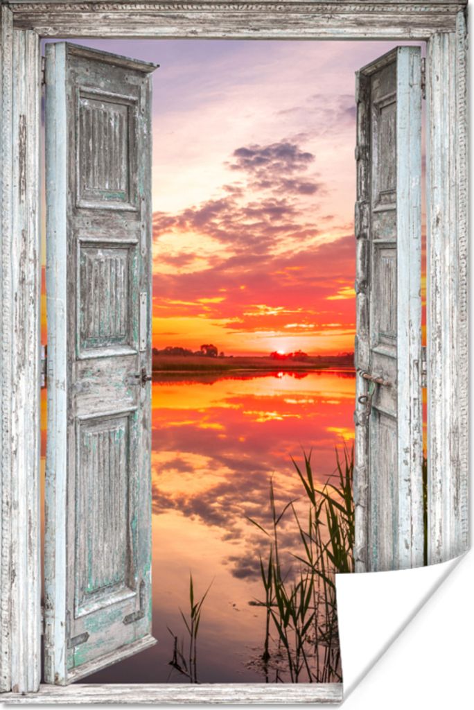 MuchoWow Poster Landschaft - Sonnenuntergang - Wasser - Aussicht 120x180 cm - Kunstposter