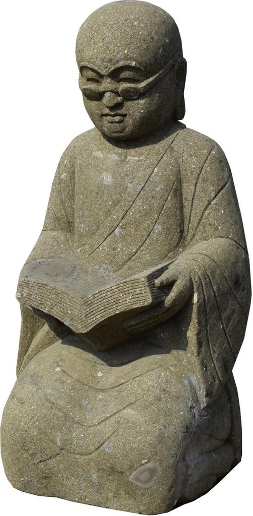 Stonox Shaolin Mönch Figur Rohtak mit Buch Naturstein 105x90x150cm