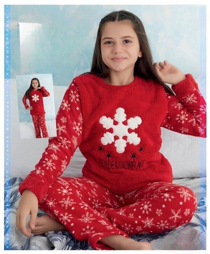 Kinder Pyjama POLAR Schlafanzug Rot 7-8 Jahr 2-Teiler Langer Warmer Nachtwäsche S-69