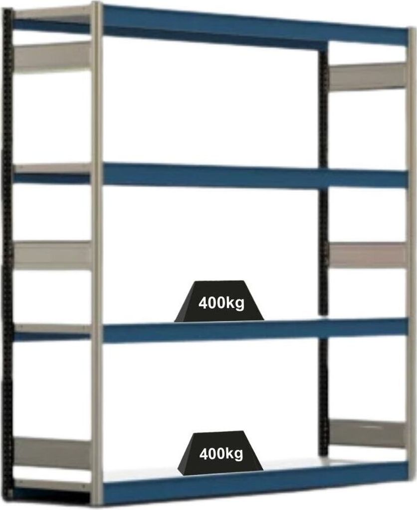Weitspannregal ELCH Stecksystem T-Profil | Grundregal | HxBxT 200x201x60cm | 4 Ebenen | Stahlplatten-Fachboden | Fachlast 400kg | Enzianblau