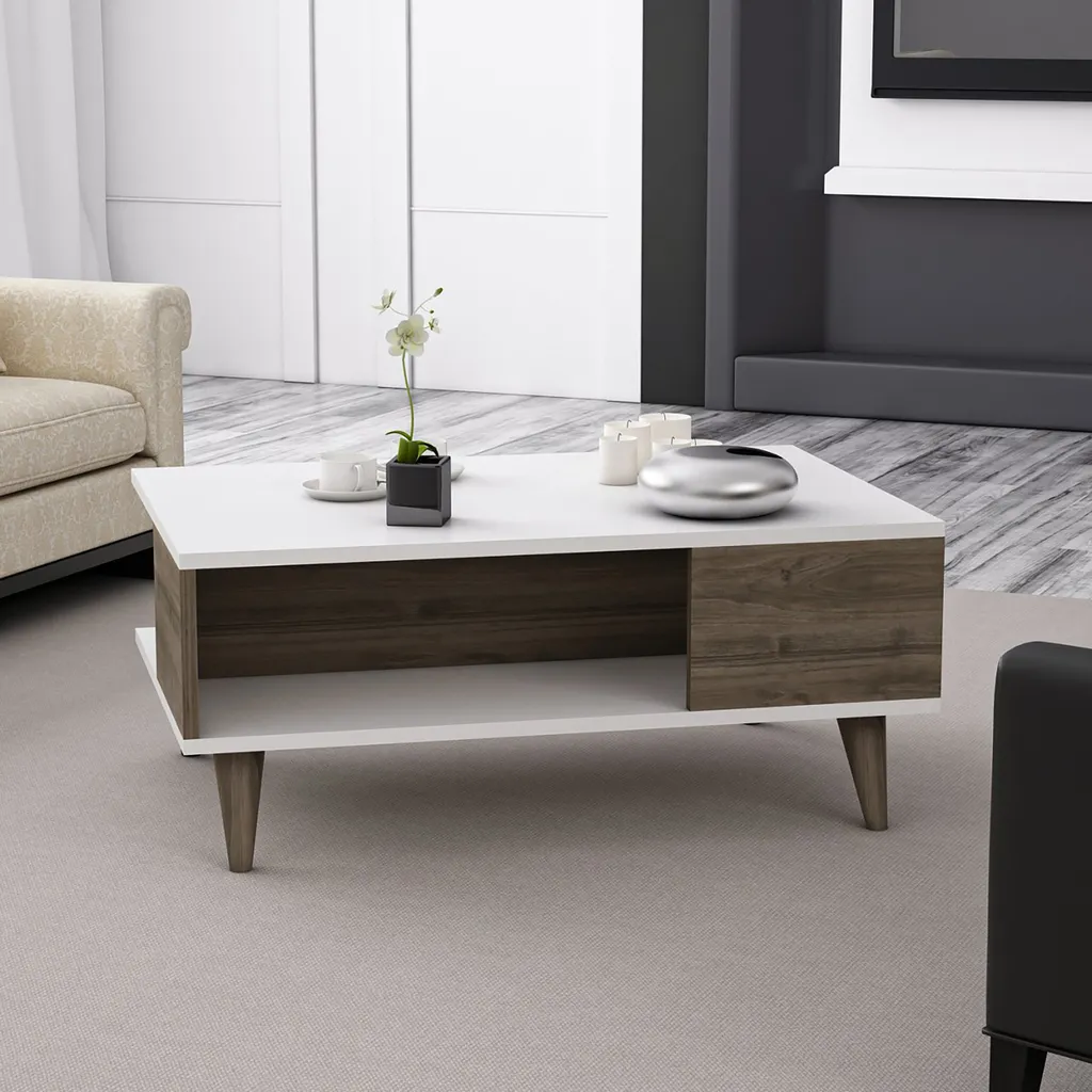 Table basse Grenaa avec plateau inférieur blanc et imitation noyer - 3