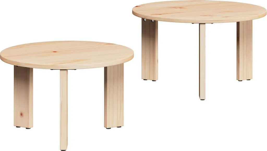 Set 2 Tavolini in Legno Massello di Pino Naturale - Design Salotto