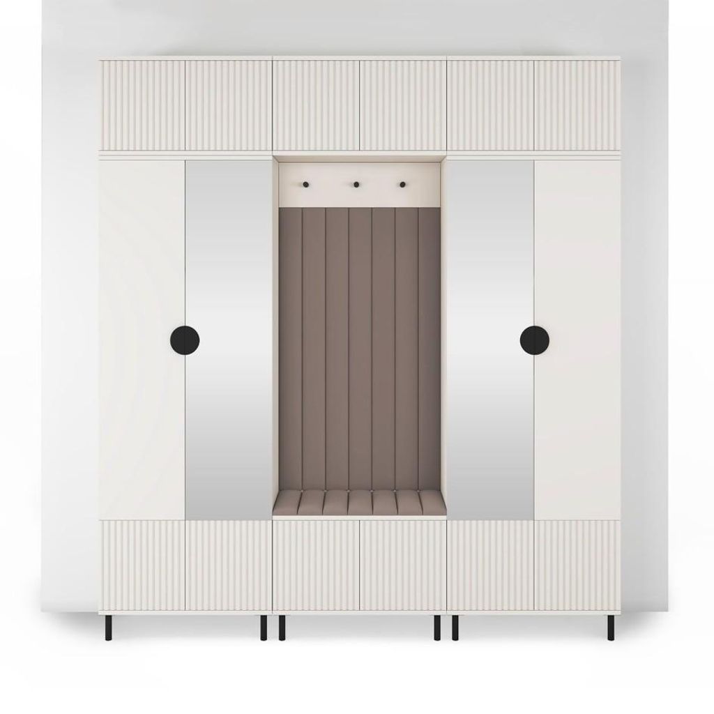 Garderoben-Set Ritmo version 3 – gefräste Kleiderschrank mit Polsterplatten, Schuhschrank, für Flur und Eingangsbereich (cashmere, Trinity 06)