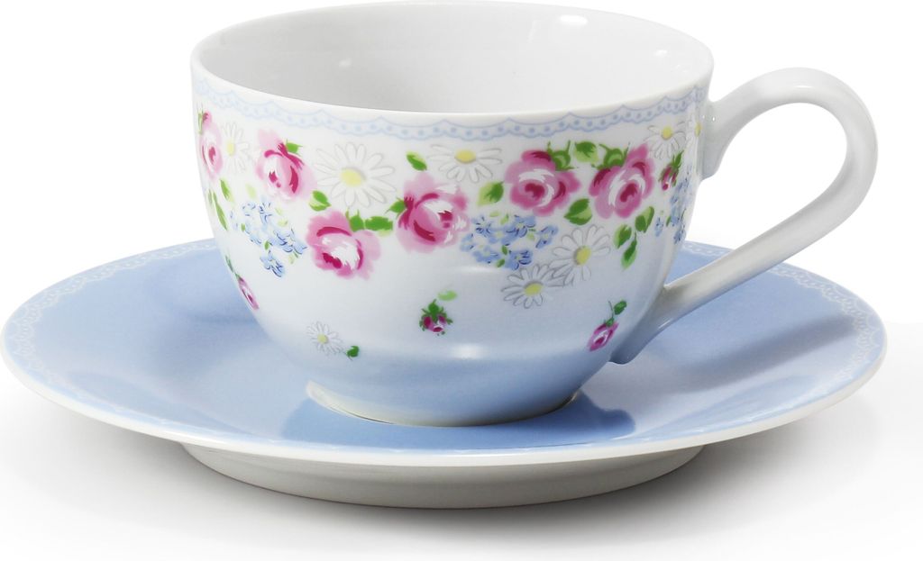 Leander Šálek s modrým podšálkem, 0,20 l, RoseLine, kvítky, Leander, český porcelán