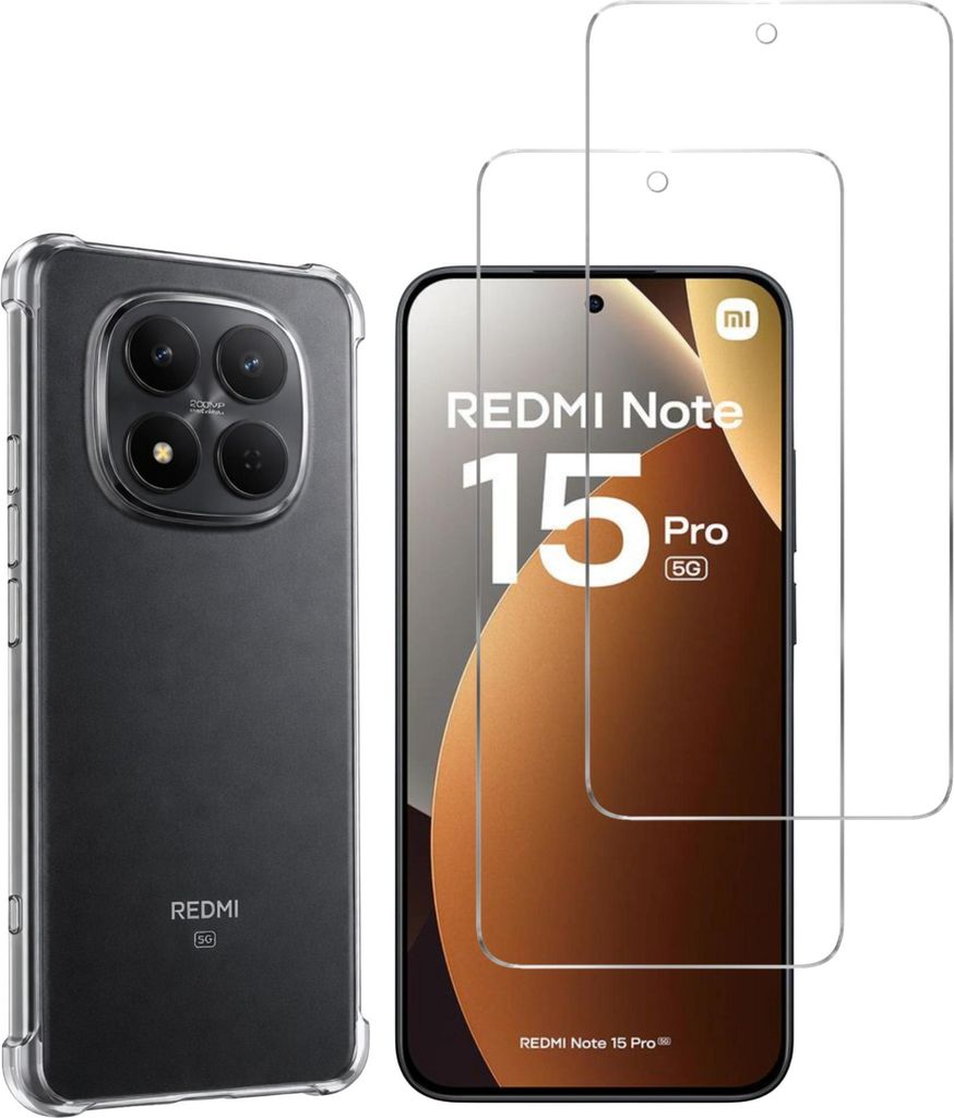 Stoßfeste Hülle für Xiaomi Redmi Note 15 PRO 5G und 2 Displayschutzfolien aus gehärtetem Glas Phonillico