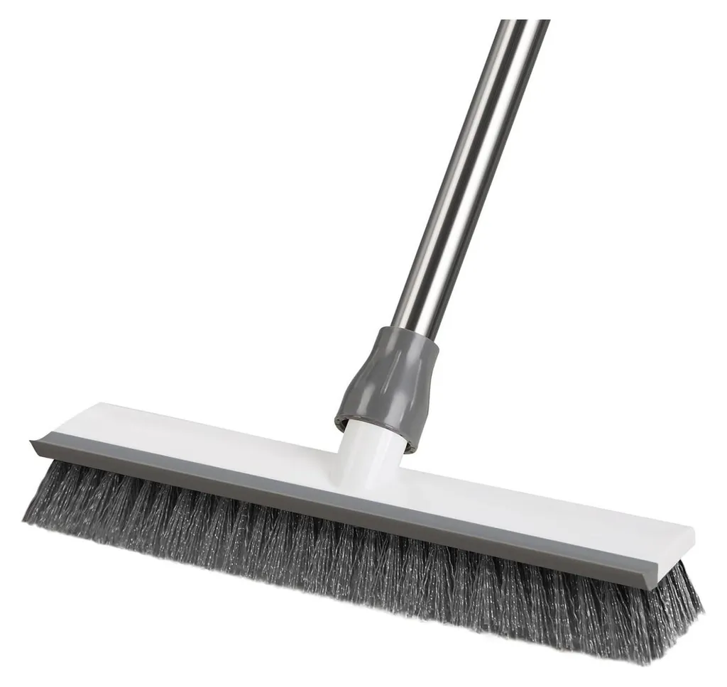 Brosse à récurer rigide 2 en 1 manche long 128cm et raclette intégrée
