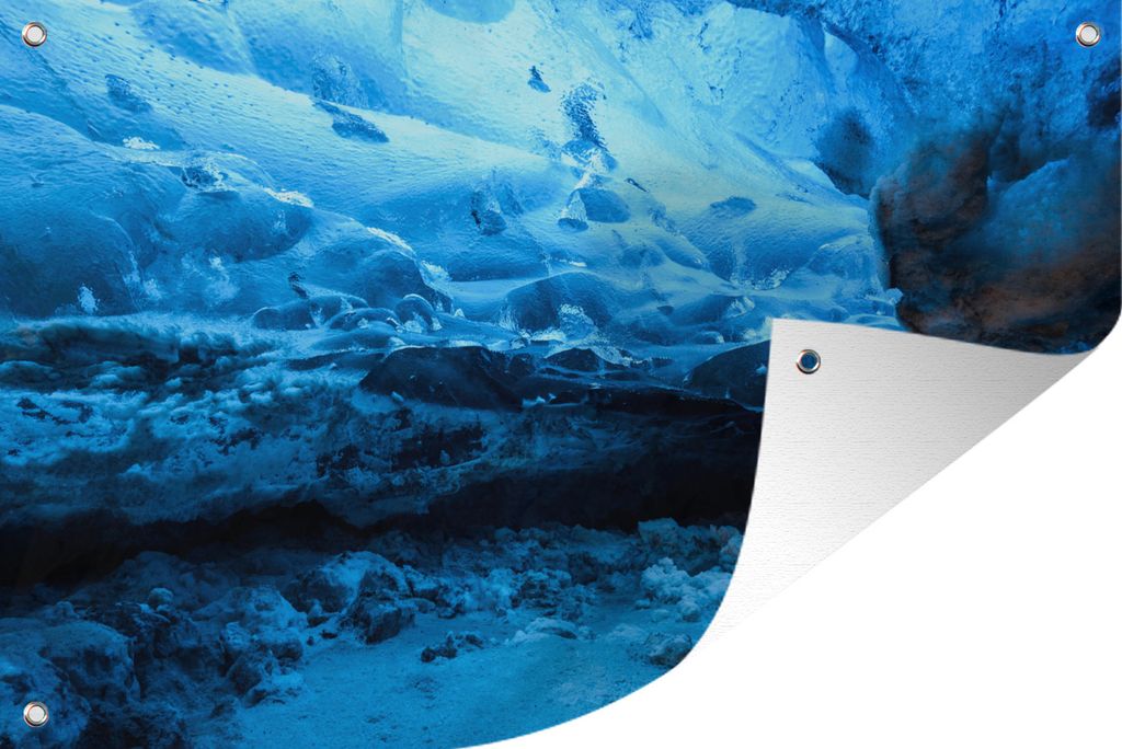 MuchoWow 120x80 cm Outdoor-Poster Gartendeko Sichtschutz Garten Poster für den Garten Die Blautöne des Eises in der Eishöhle des Vatnajökull