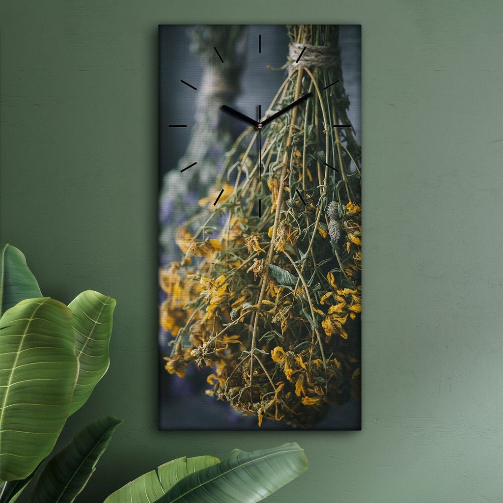 Wohnzimmer Leinwand Uhr Geräuschlos Küche 30x60 Hängende, Kräuter, Herbs, schwarze Zeiger
