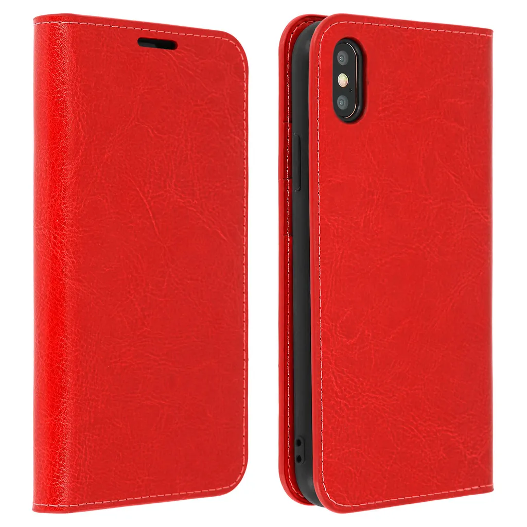 Custodia Rossa iPhone XS Max Vera Pelle - Stile Portafoglio Glamour