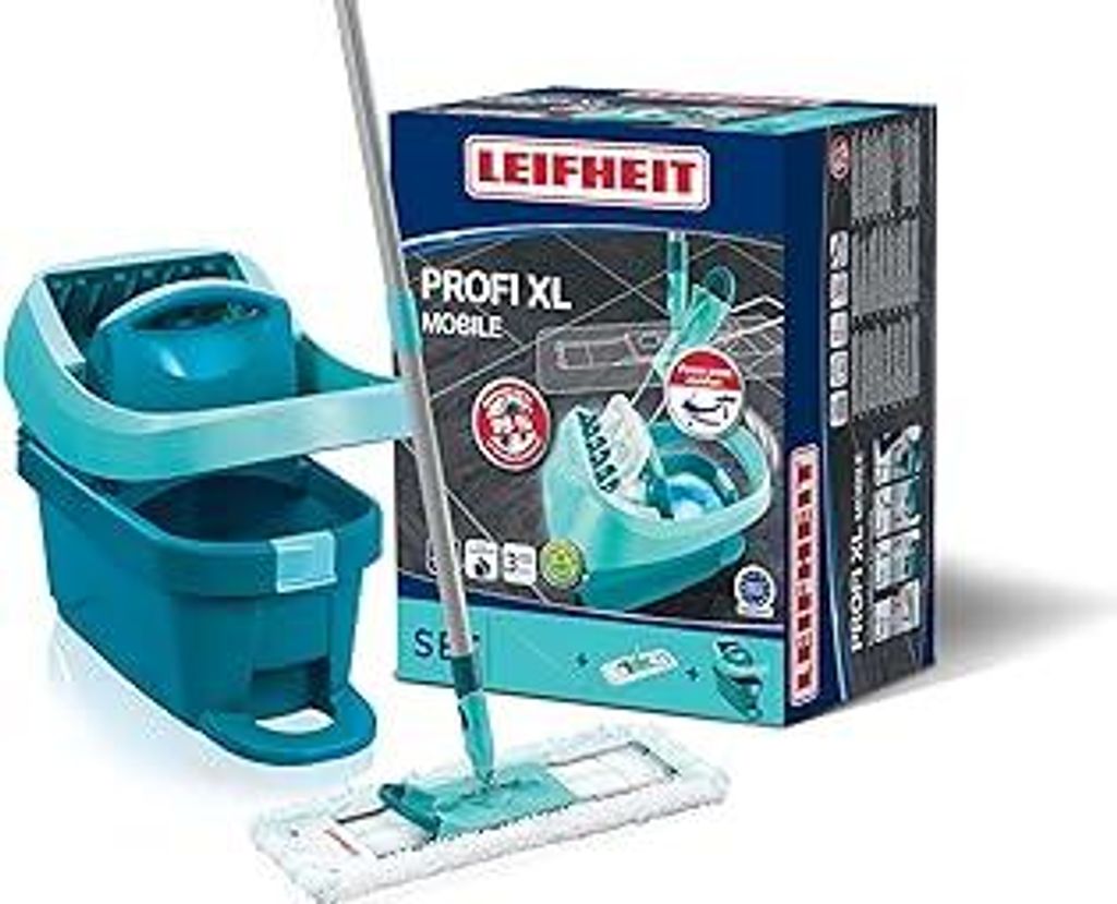 Leifheit Set Wischtuchpresse Profi XL mit Bodenwischer und Rollen, Putzen mit sauberen Händen & ohne Bücken, Ergebnisse wie handgewrungen, mit Mi...