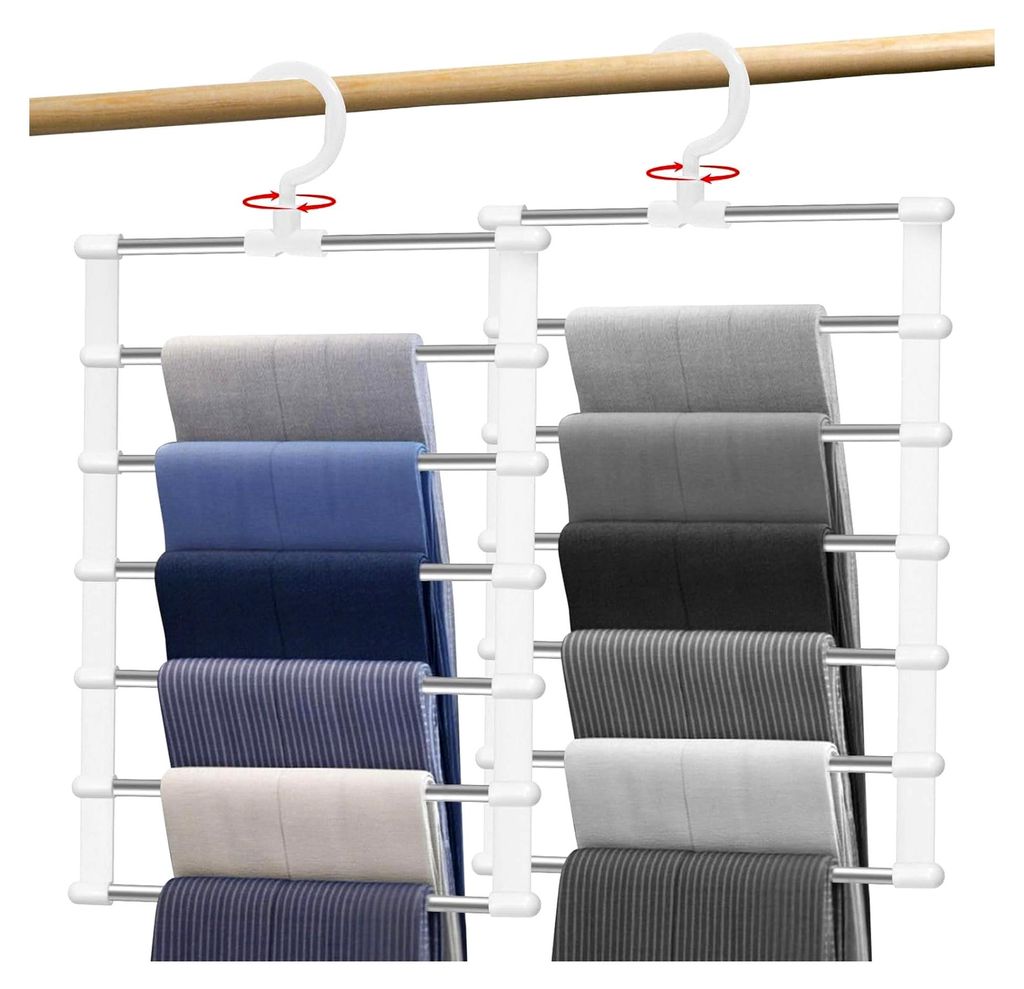 Hosenbügel Platzsparend, 2 Stück Hosenbügel Kleiderbügel Platzsparend, 6 in 1 Edelstahl Kleiderbügel Hosen Platzsparende Kleiderbügel für Ho...