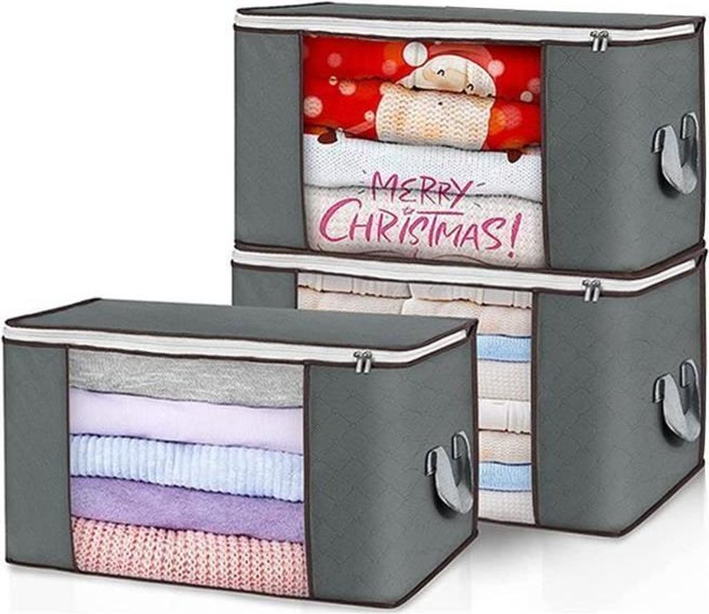 3er-Set Aufbewahrungstaschen für unter das Bett, faltbare Aufbewahrungsboxen, 90 l, mit Griff und Sichtfenster, für Bettdecken und Kleidung