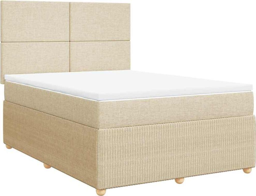 vidaXL Boxspringbett mit Matratze Creme 140x190 cm Stoff