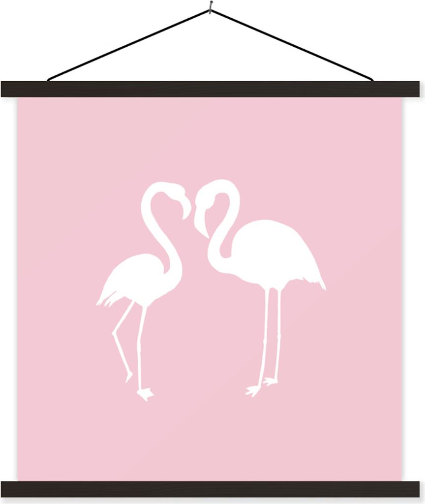 MuchoWow Textilposter Flamingo - Vogel - Weiß - Zeichnung 90x90 cm mit schwarzem Rahmen - Magnetisches