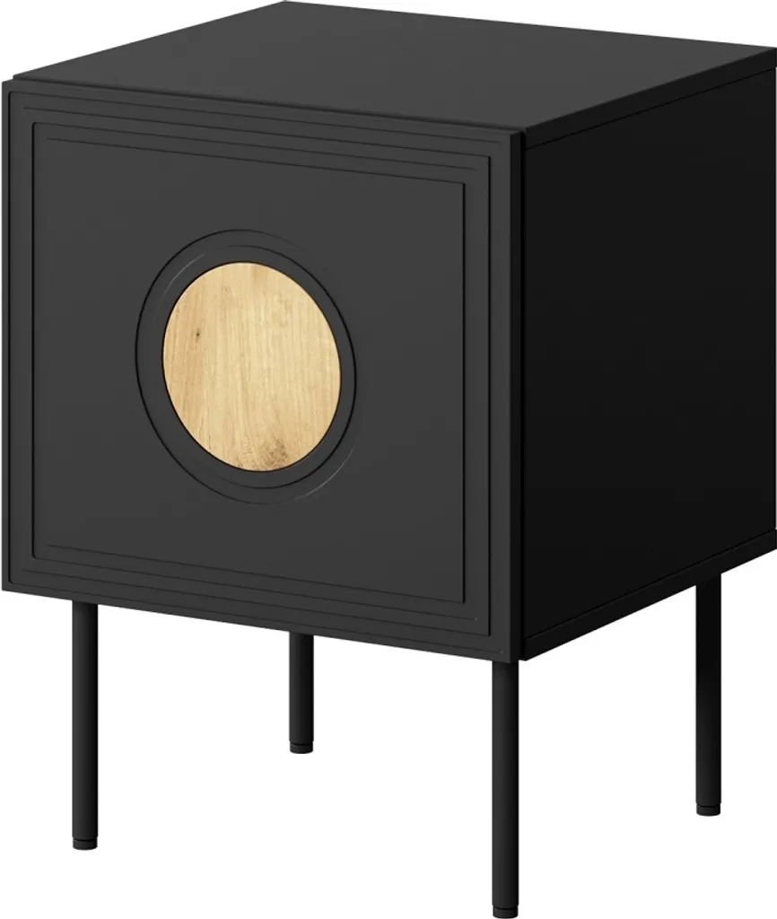 Lot de 2 tables de chevet PALACE noir mat et chêne craft style loft