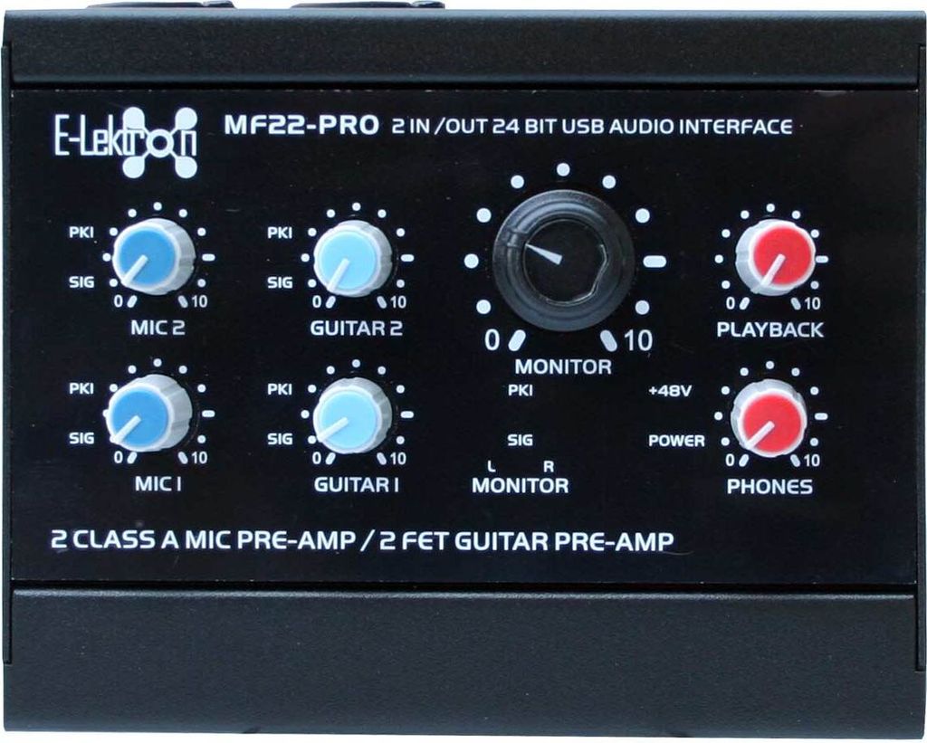 E-Lektron MF22-PRO 2+2 Kanal USB Audio-Interface & Mixer | 24Bit/96kHz | 2x FET Guitar Pre-Amp | 2x Class-A Mic Pre-Amp | EL172591