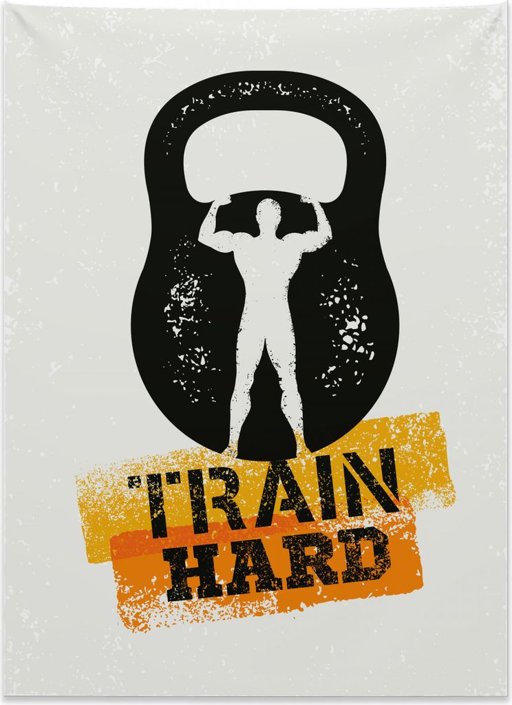 Abakuhaus Fitness Wandteppich, Gealterter Kettlebell-Athlet aus Weiches Mikrofaser Stoff Kein Verblassen Klare Farben Waschbar, 110 x 150 cm, Orang...