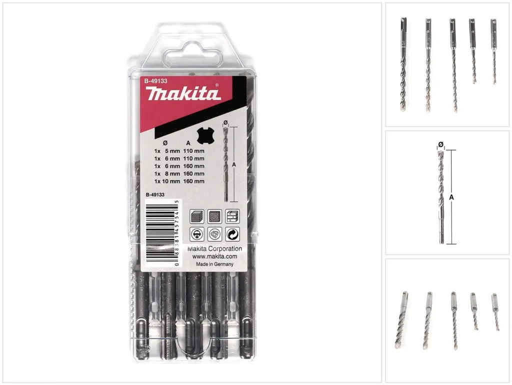 Set di punte Makita SDS-VPlus 5 pezzi per trapano a percussione SDS-Plus ( B-49133 )