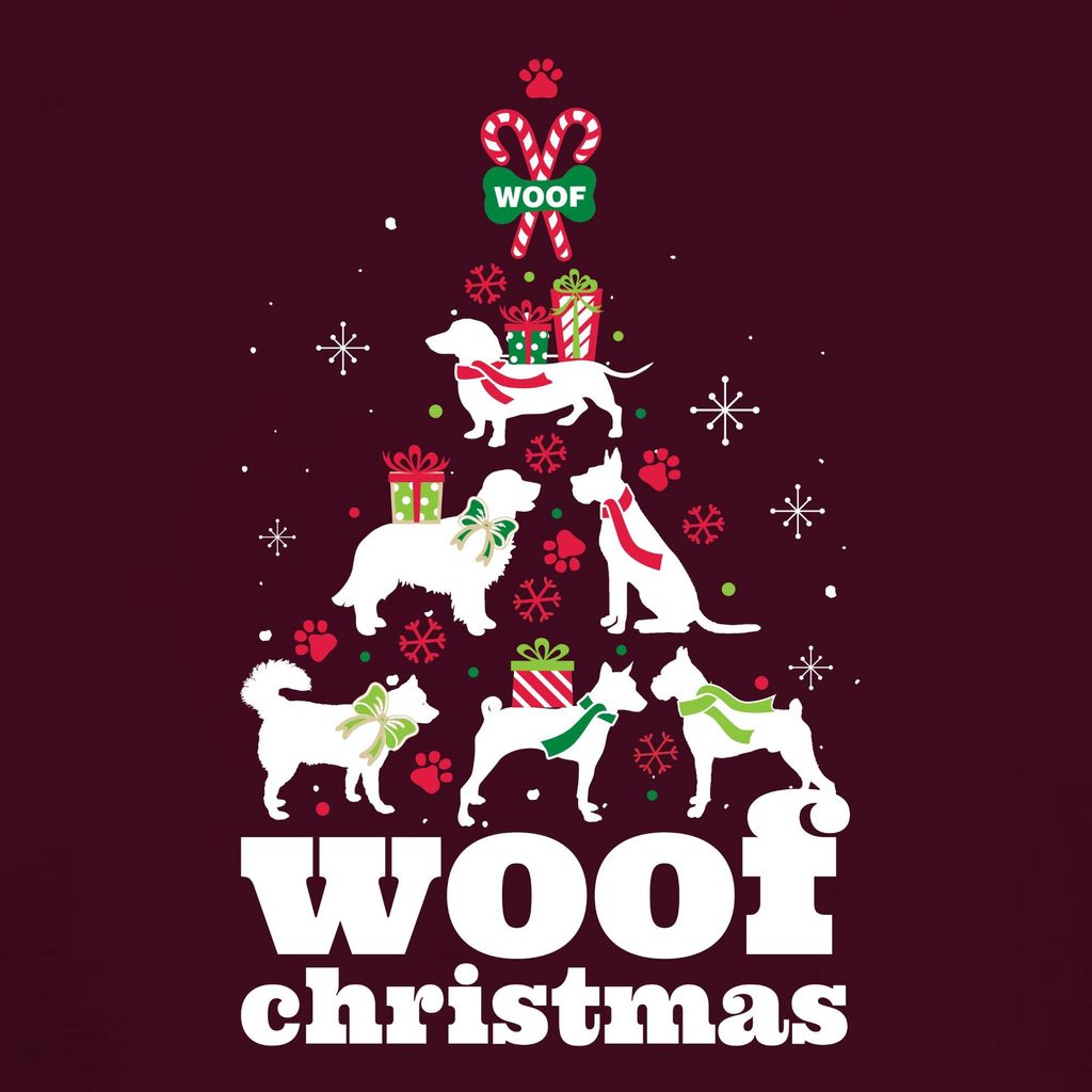 Woof Christmas Hunde Weihnachtsbaum Hundebesitzer - Weihnachten Weihnachtsgeschenk Damen T-Shirt, Burgundy, XL