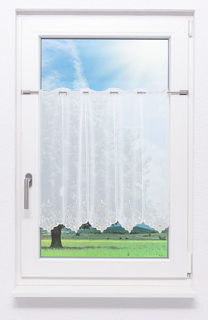Scheibengardine von LYSEL - Blume mit Glitzerstein (Bx H) 208cm * 60cm grün/mehrfarbig