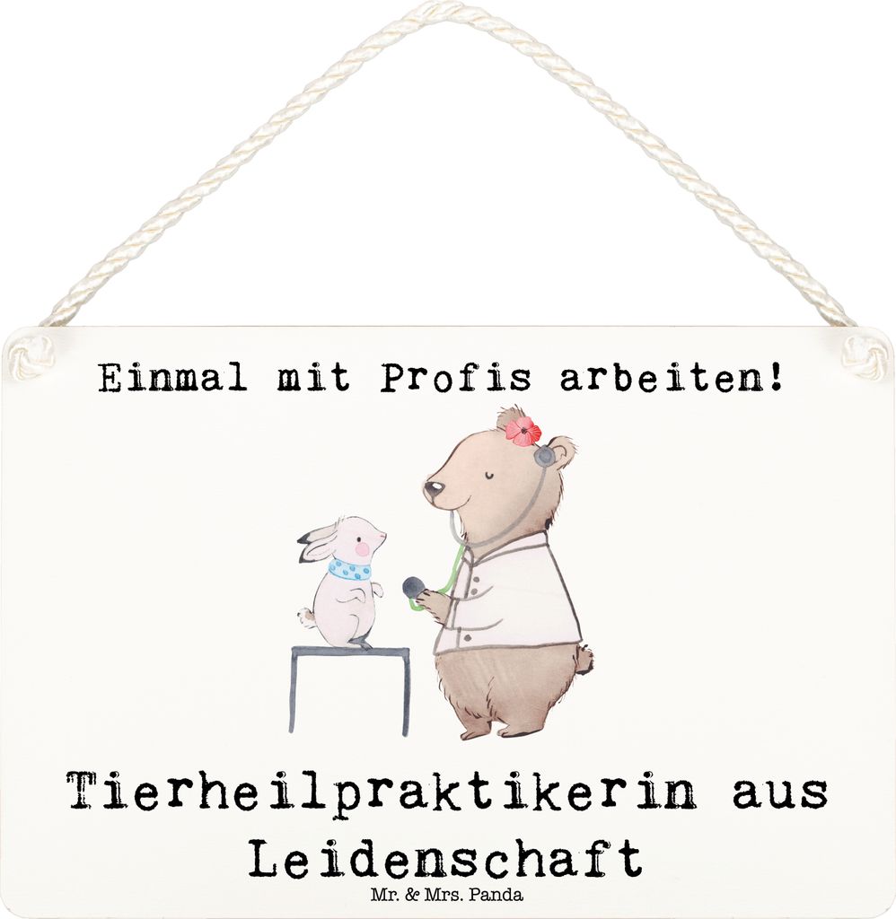 Mr. & Mrs. Panda Schild Tierheilpraktikerin Leidenschaft DIN A6 - Weiß - Geschenk, wandtafel, Türschild, Wandbild Holz, Deko, holzbild