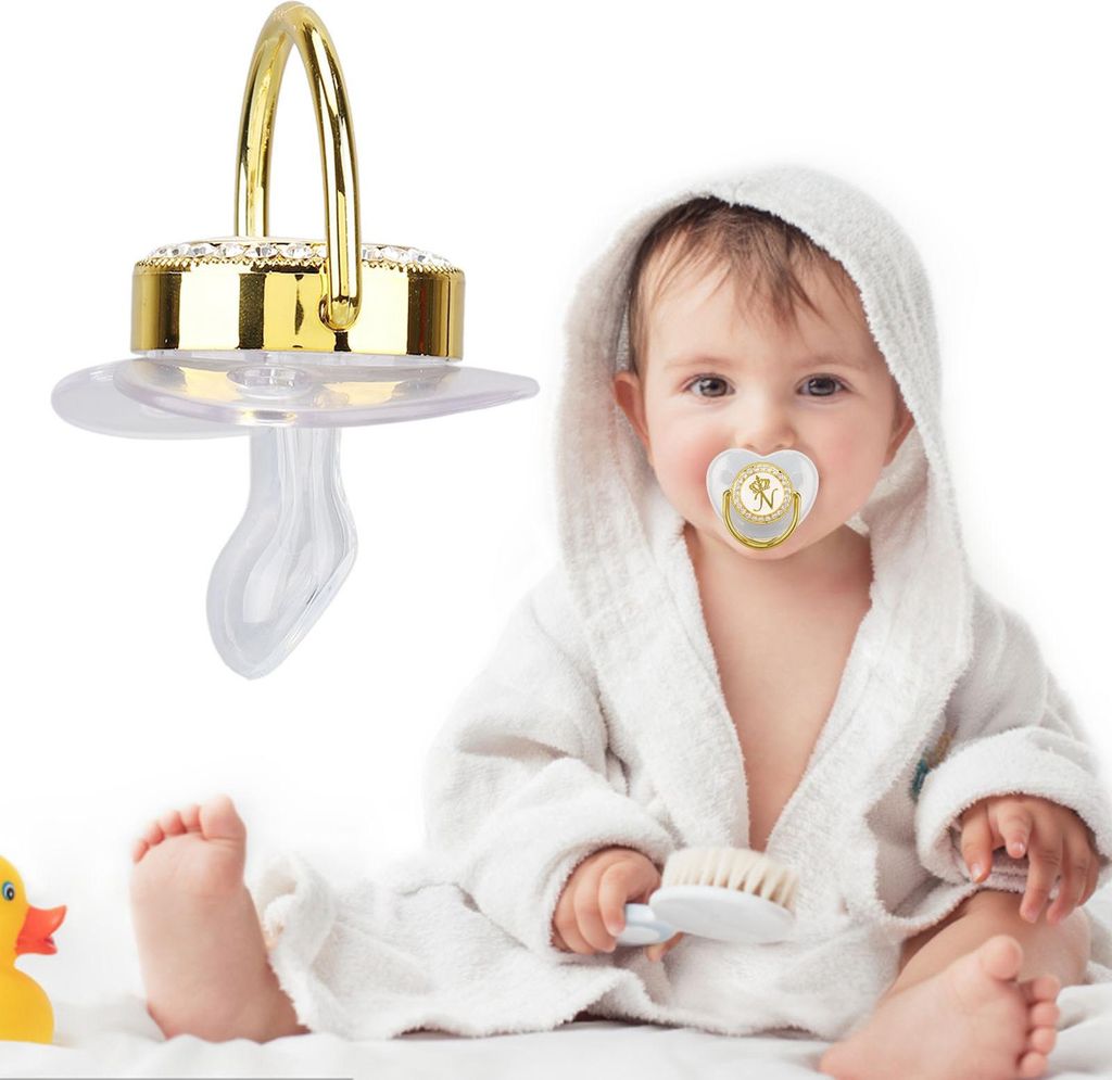 Baby Schnuller Zahnen Goldene Strass Nippel Buchstaben für Taufe Baden