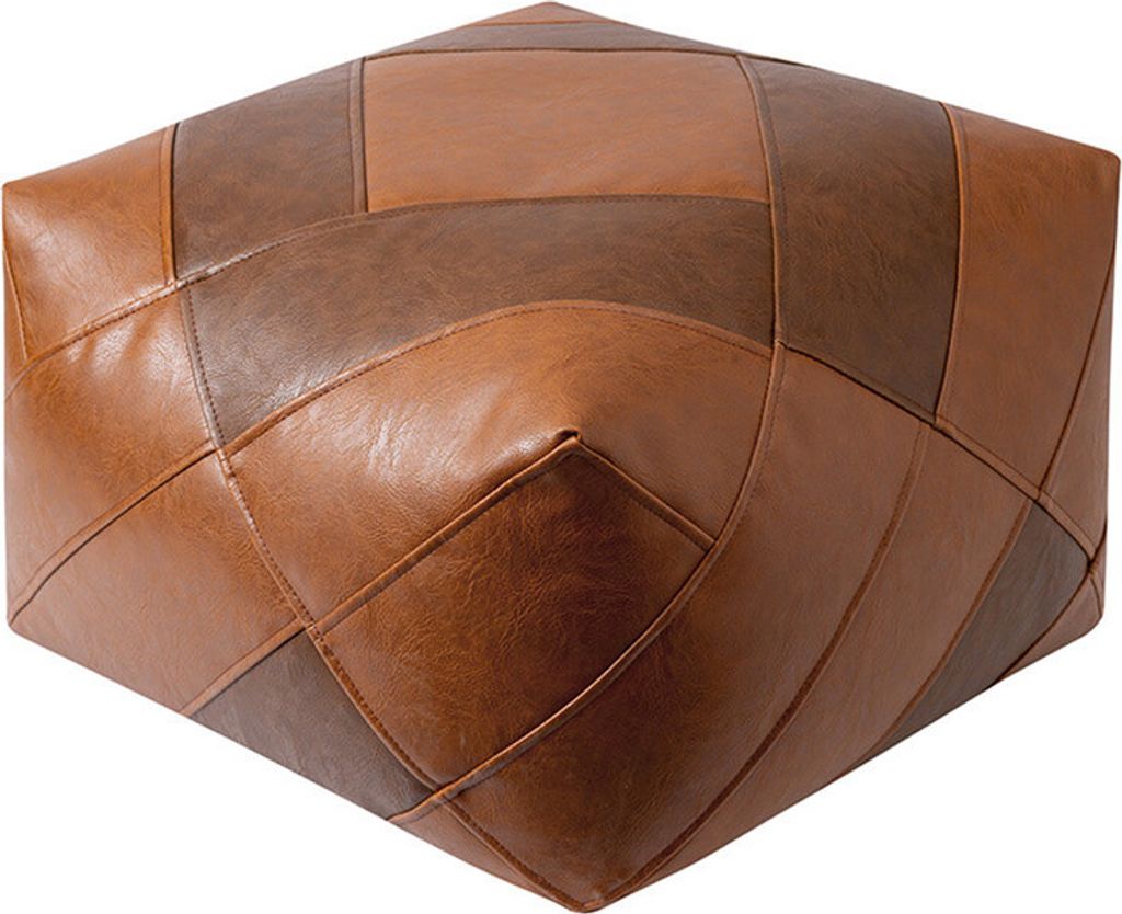 (L 50*50*38cm,Orange+Braun)Ungefüllter Leder-Pouf-Bezug, quadratisches Boden-Fußstützen-Fußhocker-Kissen