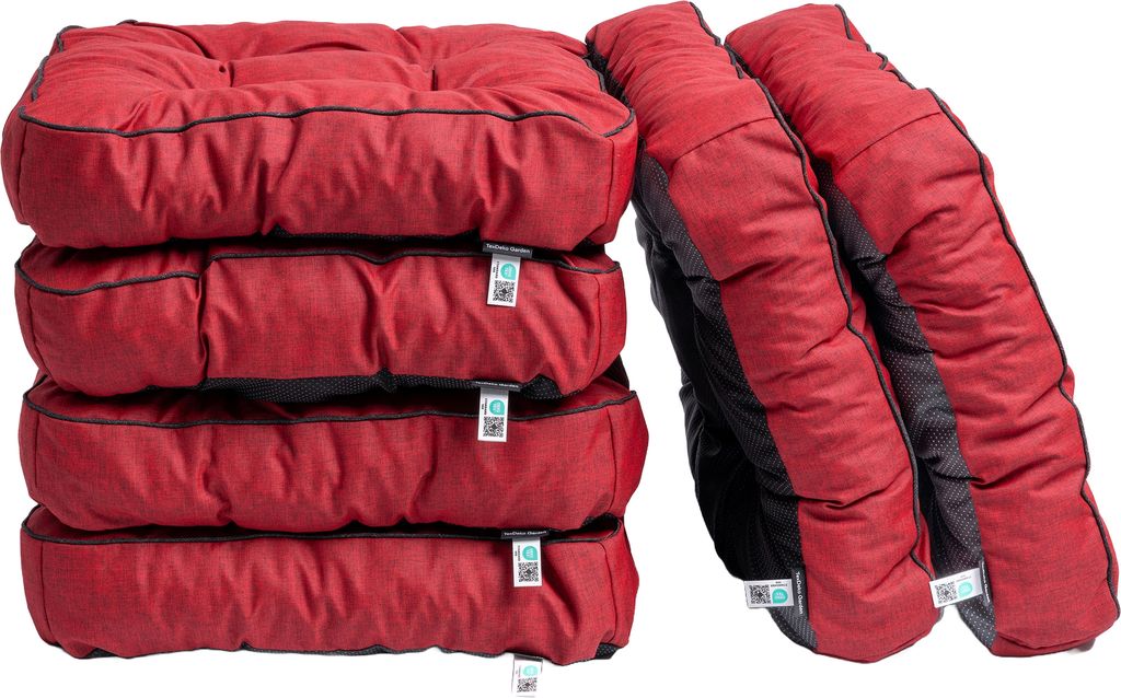 TexDeko 6er Pack Loungekissen Gartenpolster für Rattanmöbel UV-Schutz & Wasserabweisend 80x80x12 cm (Bordeauxx)