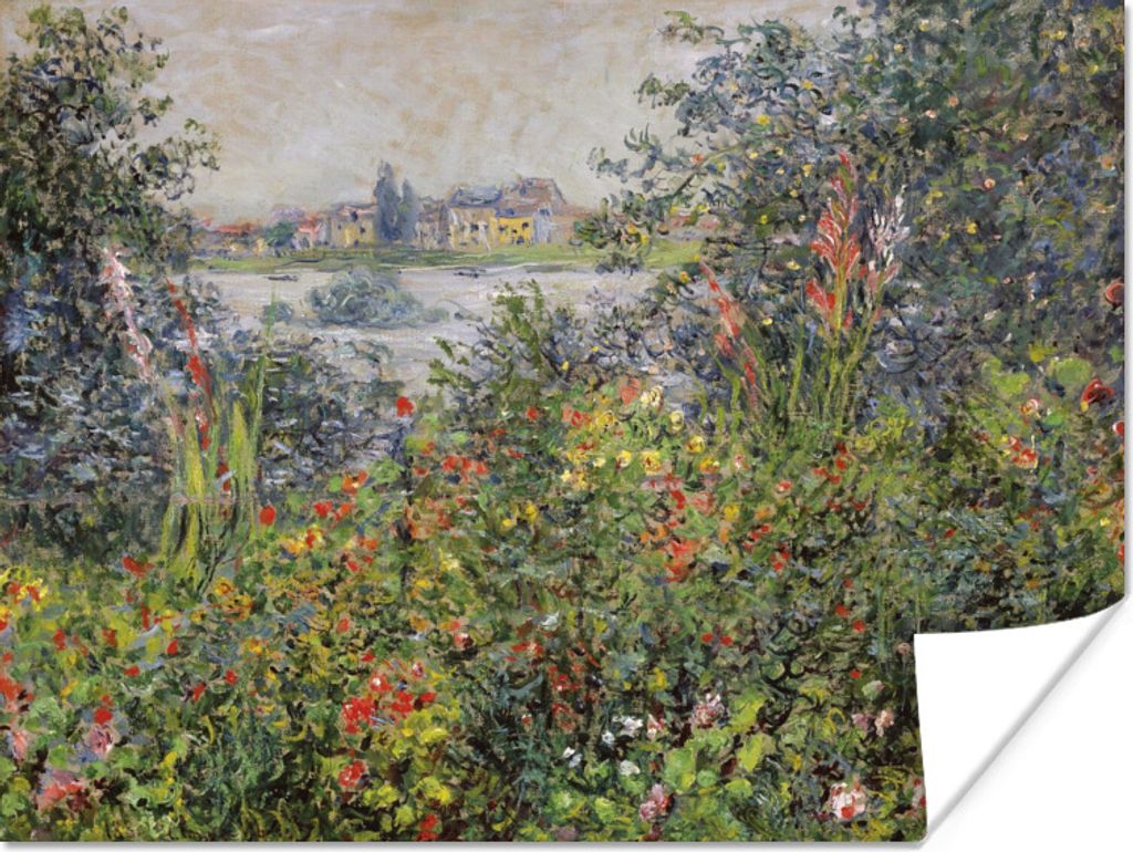 MuchoWow Poster Blumen bei Vetheuil - Gemälde von Claude Monet 80x60 cm - Kunst für zu Hause