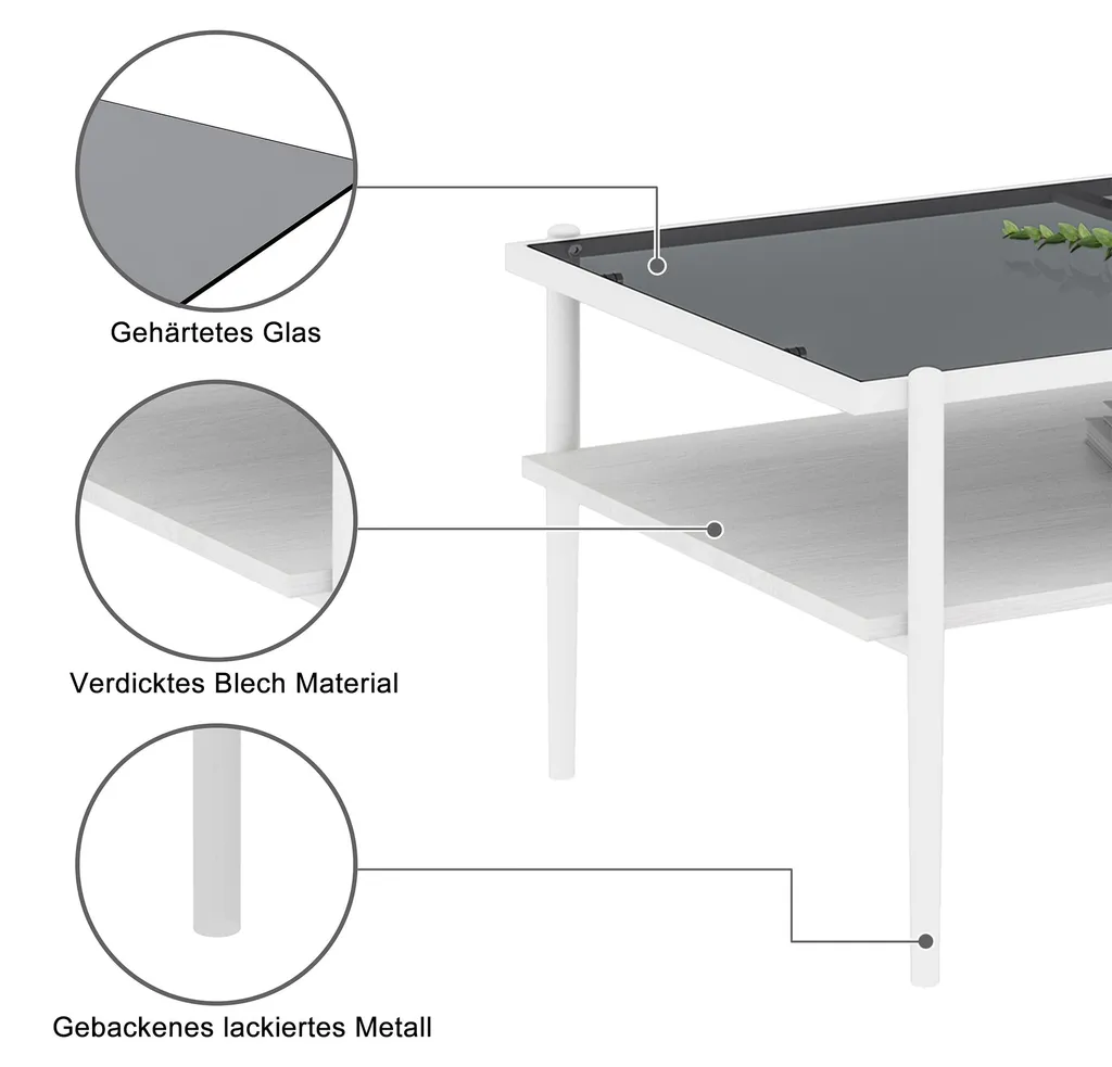 Table basse rectangulaire en verre robuste et facile à entretenir