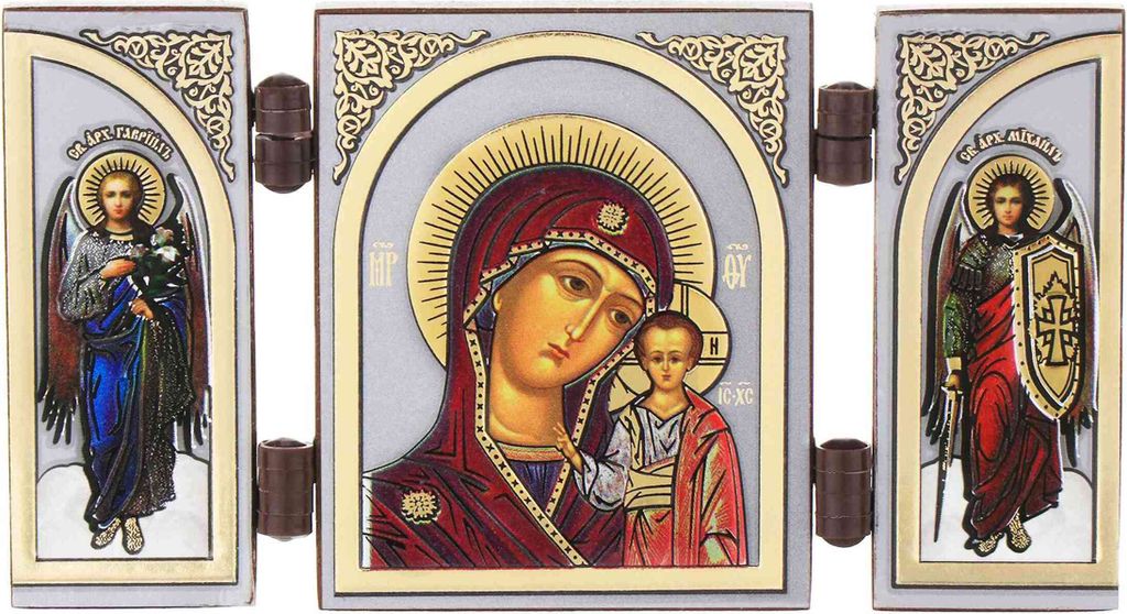 Gottesmutter von Kazan Ikone Triptychon Christlich reise Altar Holz 16627