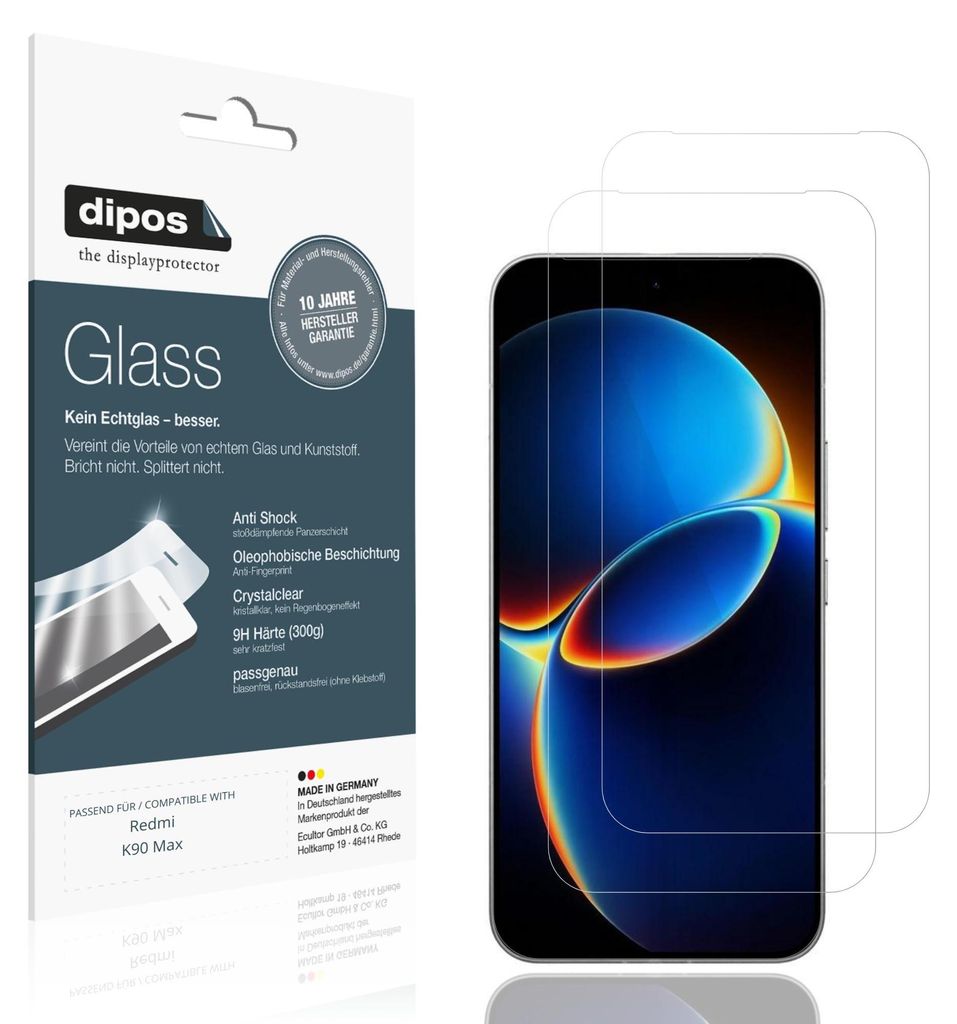 2x Schutzfolie für Redmi K90 Max - Anti-Shock 9H Folie dipos Glass Kunststoffglas