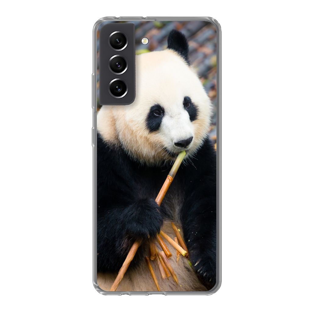 MuchoWow Handyhülle Schutzhülle Hülle für Samsung Galaxy S21 FE Großer Panda - Bambus - Blätter Silikon Softcase Handy Hülle - Mobiltelefo...