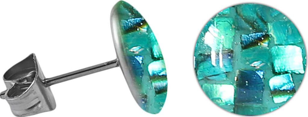 Chirurgenstahl Ohrstecker mit rundem Mosaik Größe - 5 mm Farbe - Türkis
