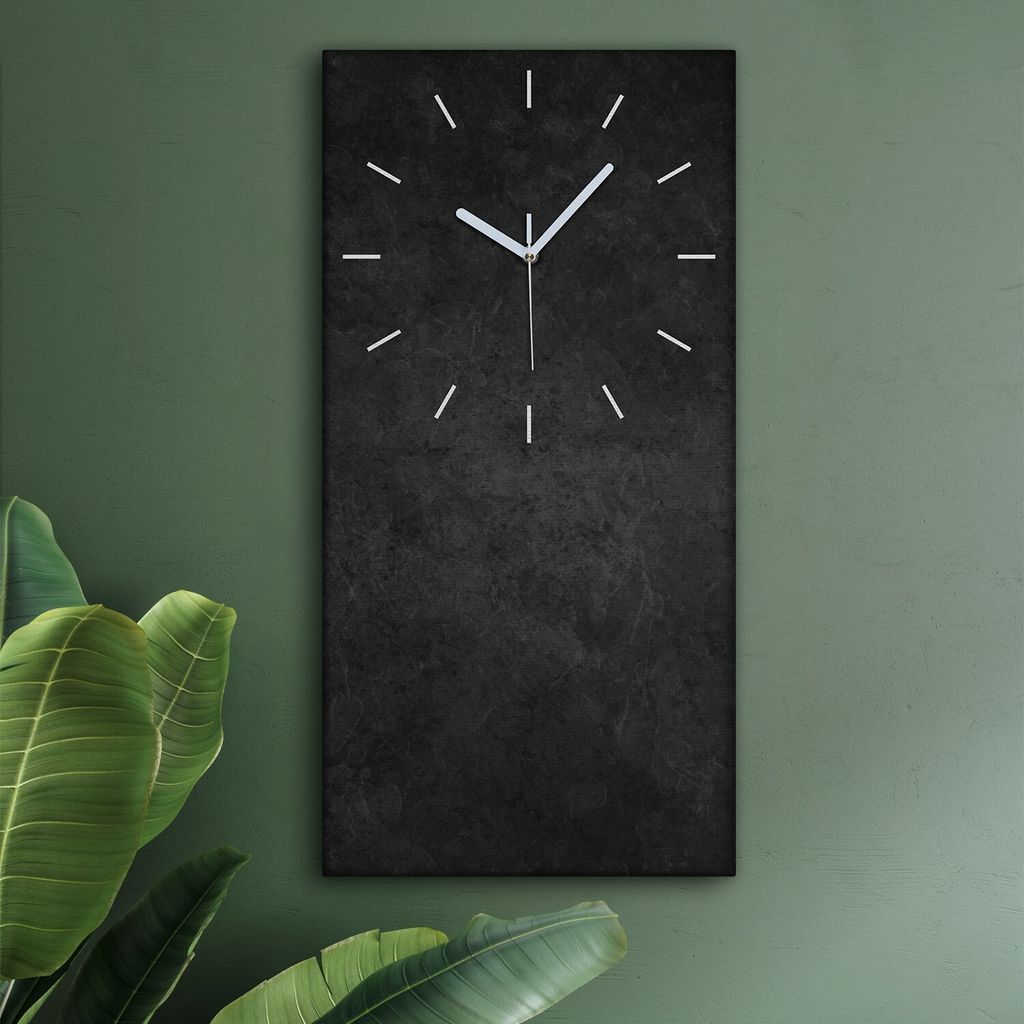 Wohnzimmer Leinwand Uhr Geräuschlos Küche 30x60 Schwarzer Stein, Marmor, Motive, Textur, weiße Zeiger