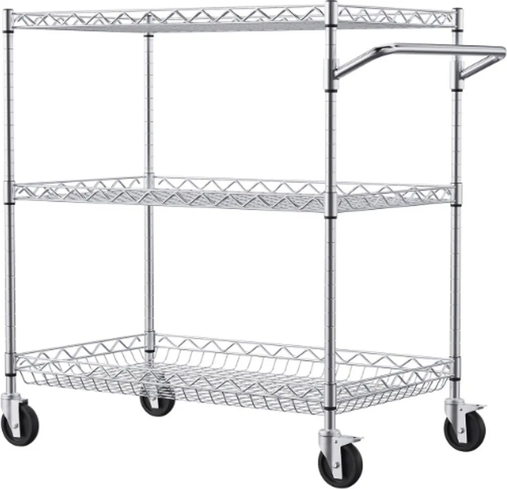 3-Livello Carrello Multifunzione,Mensola Cucina Carrello Carrello Per Gradini Carrello Portavivande Servizio Di Catering Storage Con Ruote Di Bloccaggio Per Cucina Restaurant Hotel-Argento 37.4