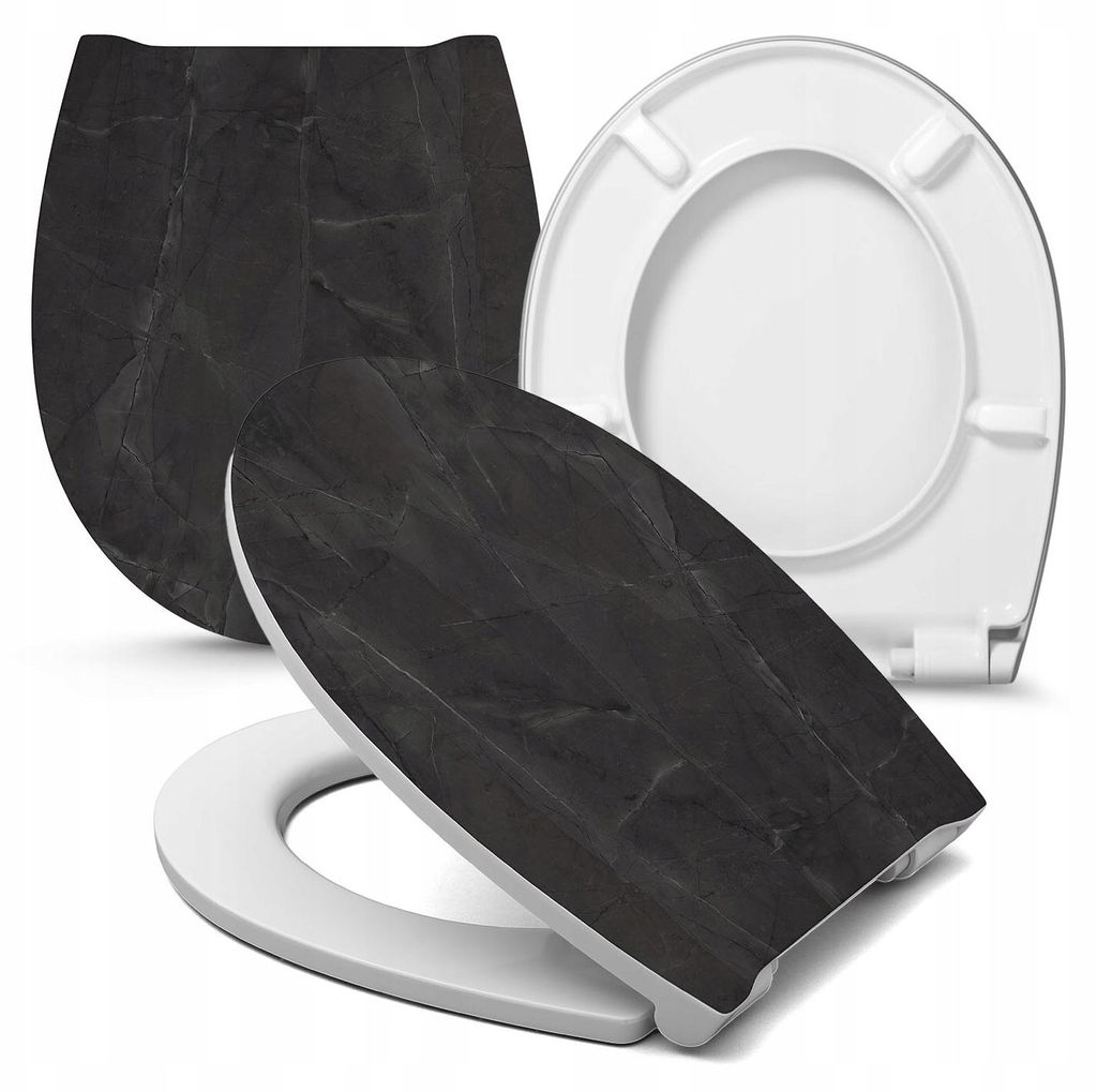WC Sitz - Toilettensitz - Grau - 44,5 Cm X 38,5 Cm - Selbstschließend - Antibakteriell - Duroplast - Toilettendeckel
