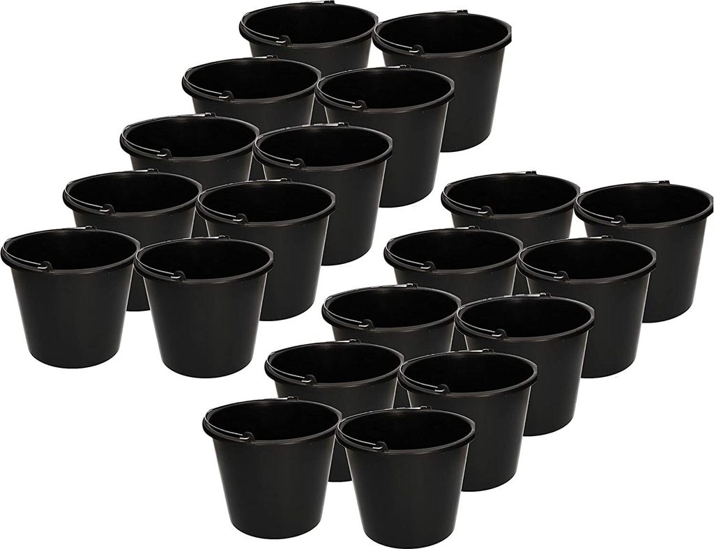 KOTARBAU 20er Set Baueimer 5L aus Kunststoff Putzeimer Mörteleimer Zementeimer Wassereimer Garteneimer Kunststoff-Eimer Schwarz