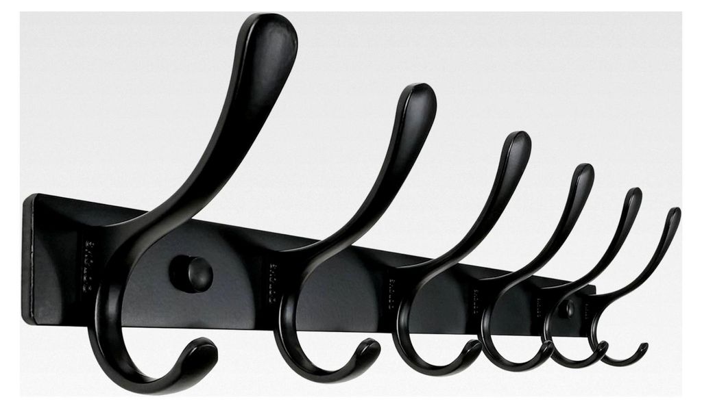 Wandkleiderhaken - 6 Haken, Garderobenleiste aus Edelstahl, stabile Metallhaken zum Aufhängen von Mänteln, Jacken, Kleidung und Hüten (Schwarz)