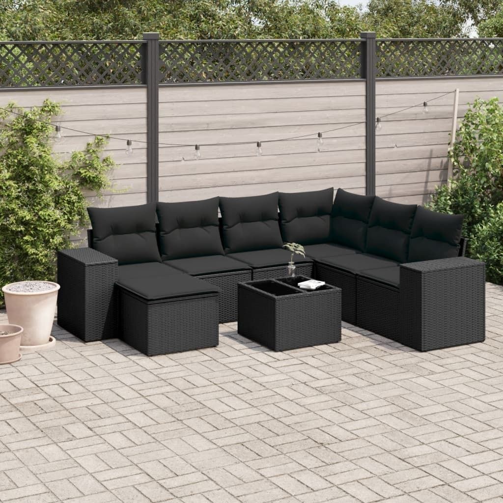 Maison Exclusive - 8-tlg. Garten-Sofagarnitur mit Kissen Schwarz Poly Rattan