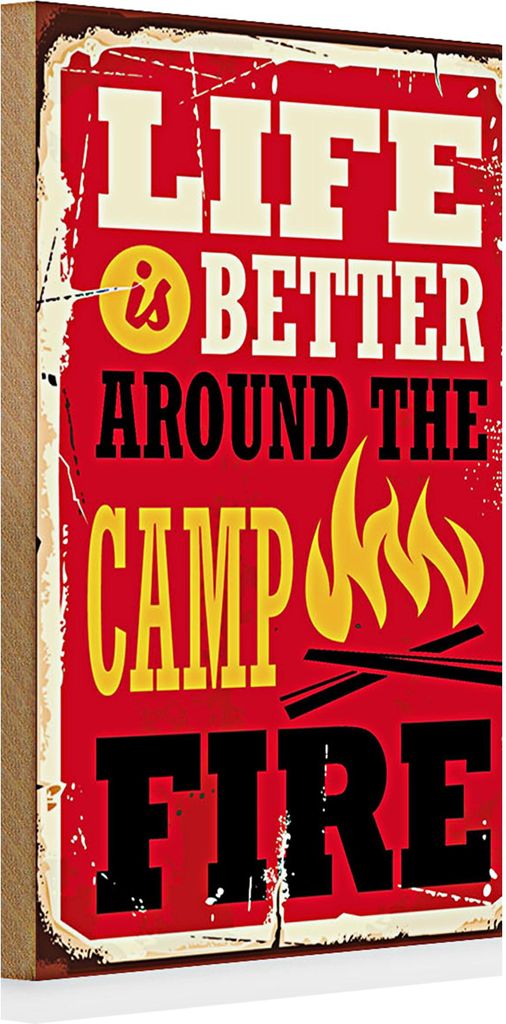 Holzschild Retro 20x30cm life better fire Camping