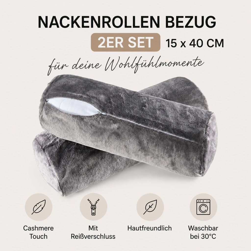 Nackenrollen Bezug 2er Set 15x40 cm – Nackenmassagekissen Produktbild  KI-generiertes Bild